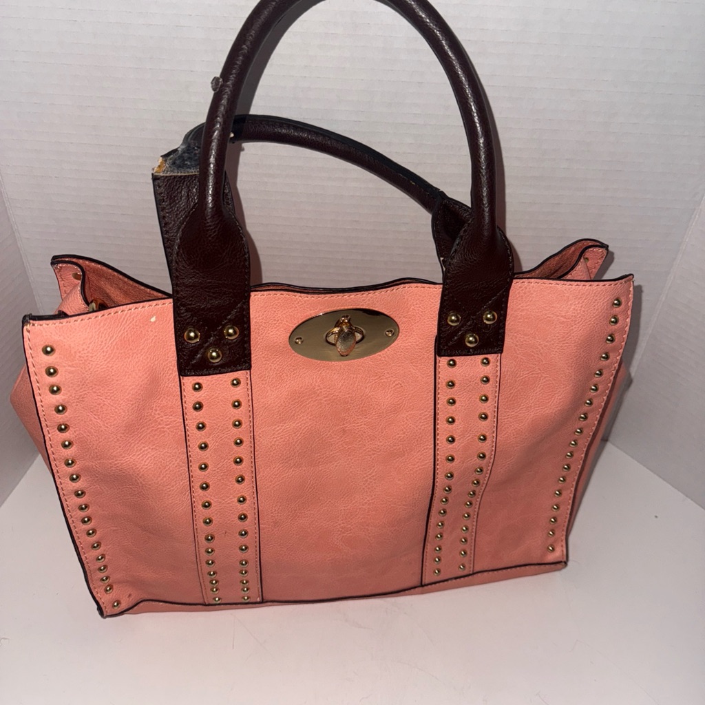 Pink And Brown Studded Women's Tote Bag
